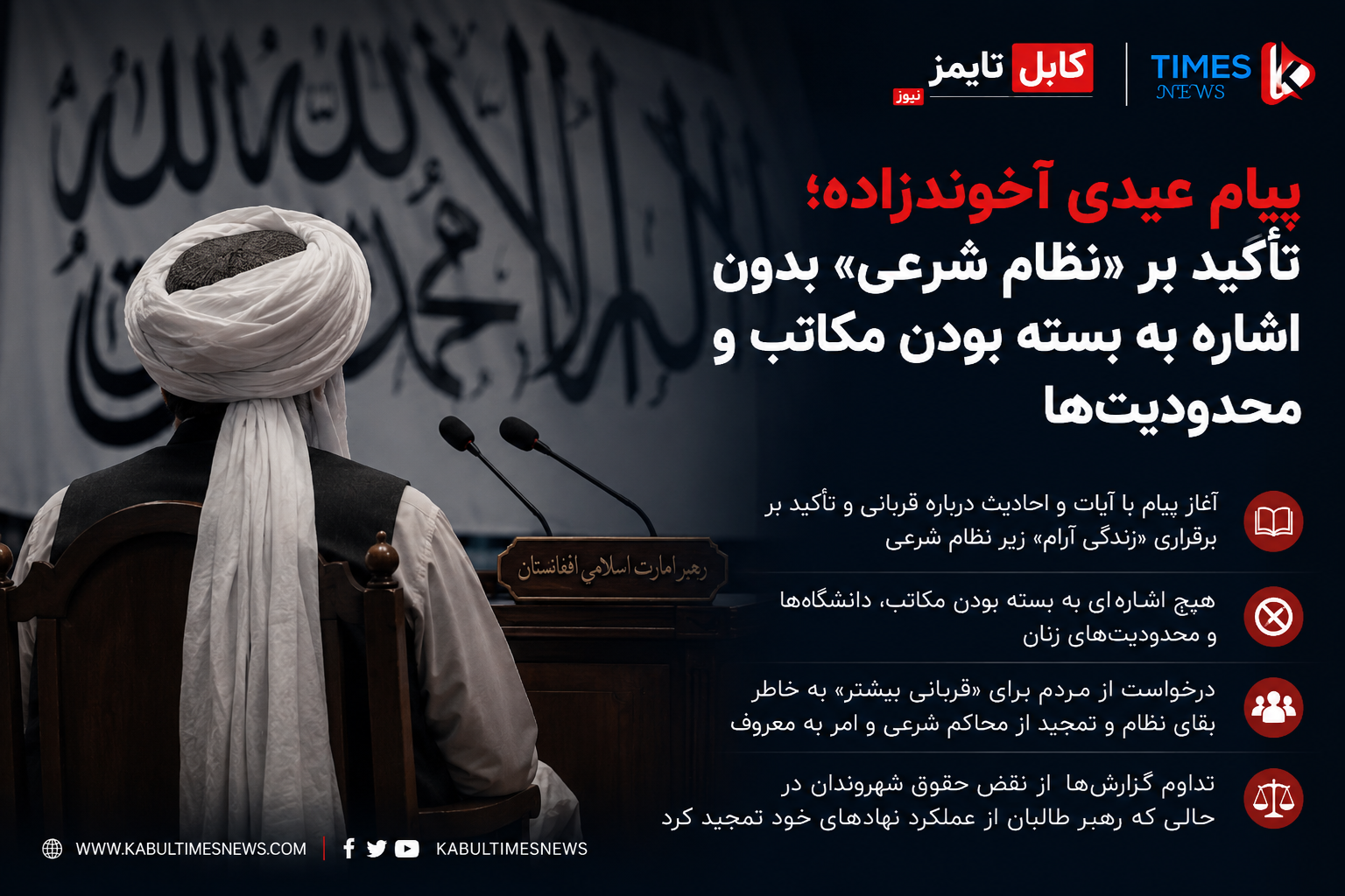 Akhundzada's Eid Message; Emphasizing the "Islamic System" Amid Continued Restrictions on Women and Education