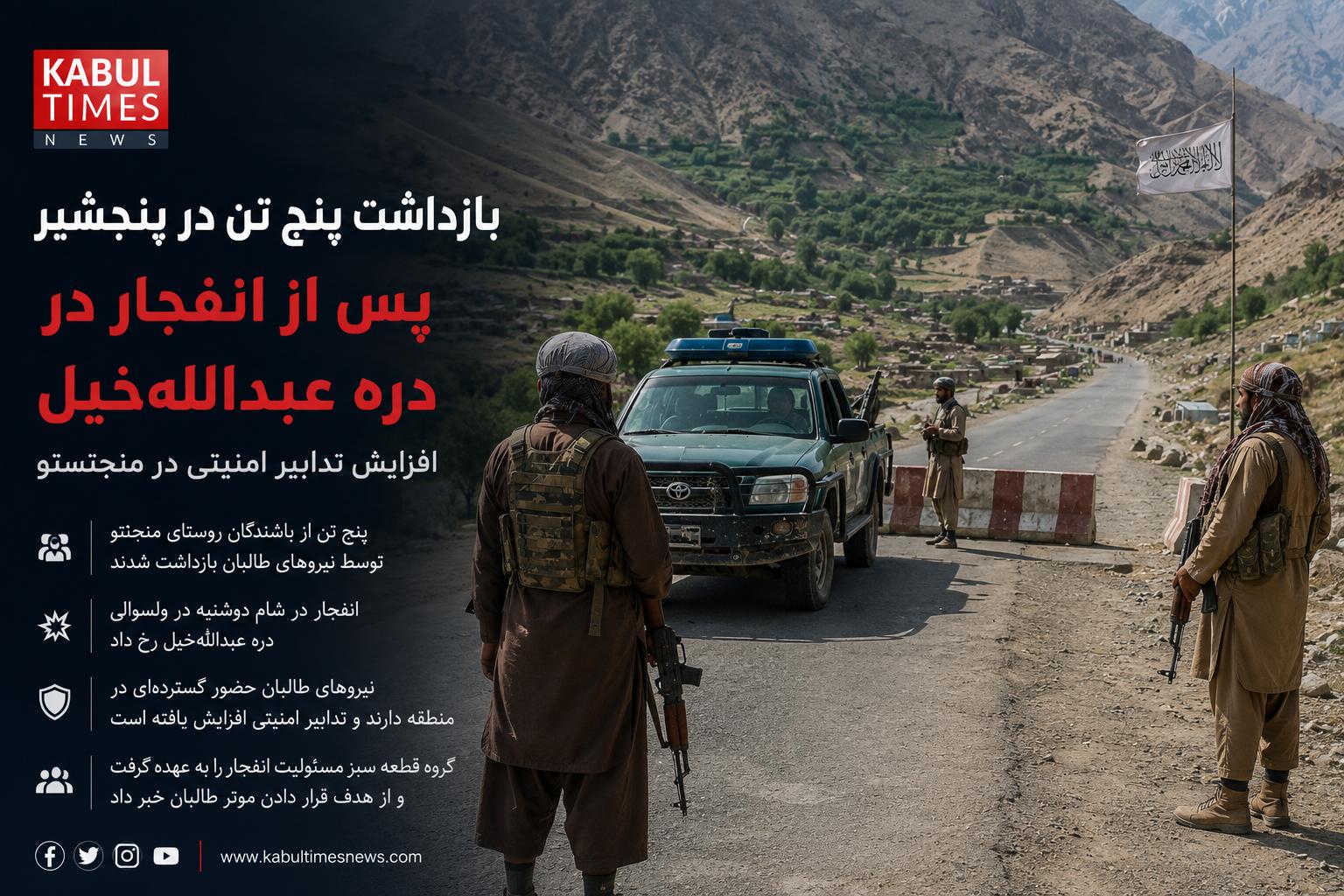 Five Arrested in Panjshir Following Explosion in Abdullah Khil Valley٫ Security Measures Intensified