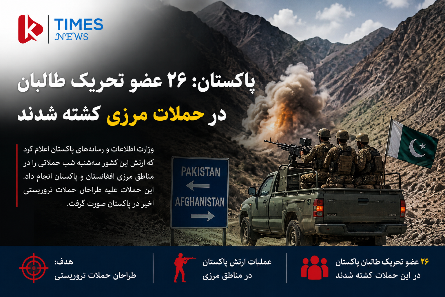 پاکستان از کشته شدن ۲۶ عضو تحریک طالبان پاکستان در حملات مرزی خبر داد